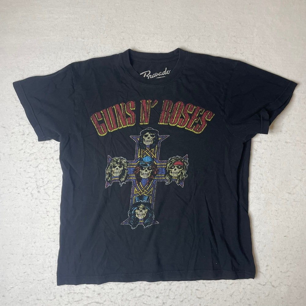 Guns N Roses Bravado Black Graphic T Shirt‎ Skull Cross Logo Mens Small
